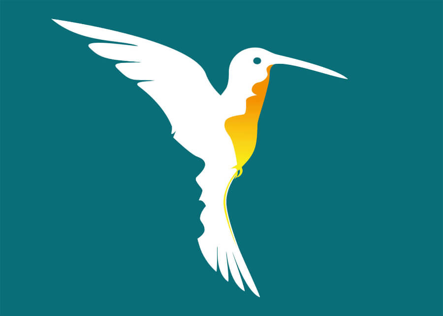 Logo de Maison Cérézy : un colibri blanc sur fond vert dont la silhouette laisse entrevoir une silhouette de visage de femme
